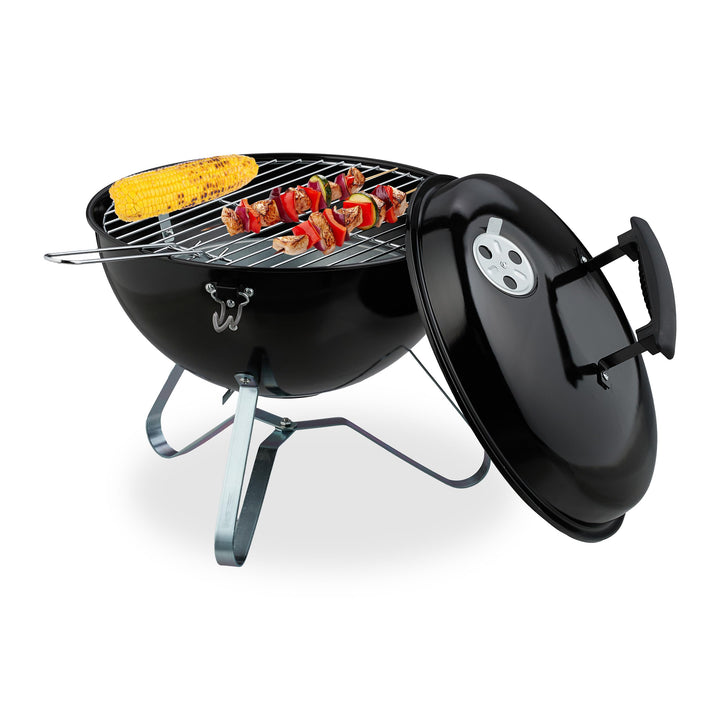 Relaxdays Kugelgrill, tragbar, Ø 37 cm, Picknickgrill für Garten & Park, Holzkohlegrill mit Deckel,