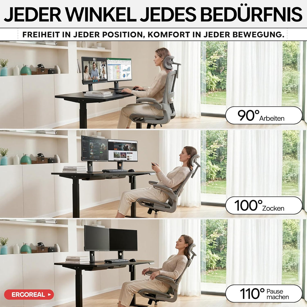 Schreibtischstuhl Ergonomischer Bürostuhl mit 150kg Tragkraft, verstellbaren Armlehnen, dynamischer