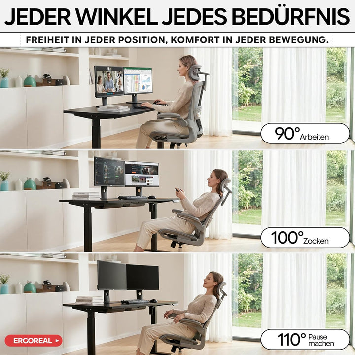 Schreibtischstuhl Ergonomischer Bürostuhl mit 150kg Tragkraft, verstellbaren Armlehnen, dynamischer