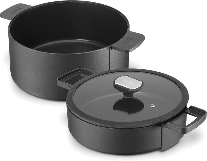 Berndes 035100 Double Round Kochgeschirrset, Kochtopf, 24 cm und Schmorkasserolle mit Glasdeckel, 24
