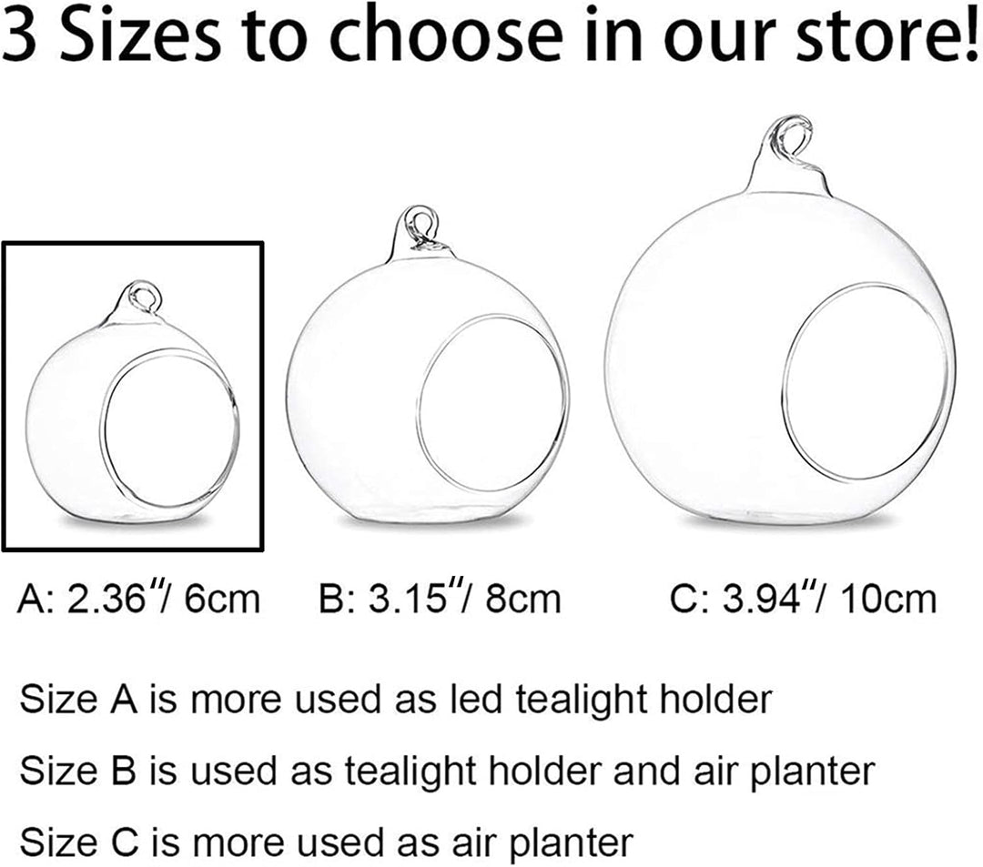 NUPTIO 12 Stück Hängende Teelichthalter Mini Glaskerzenhalter 6cm Durchmesser Kugeln Globus Garten O