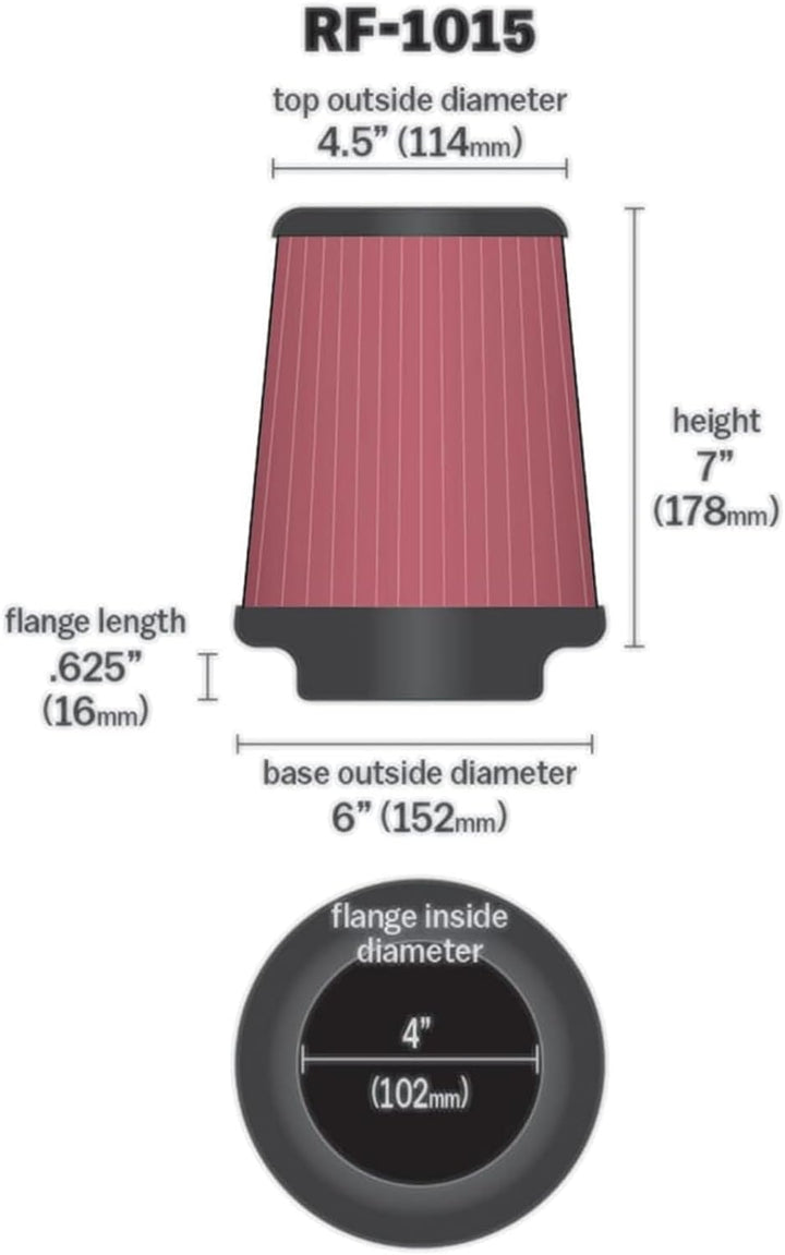 K&N RF-1015 KFZ und Motorrad Universal-Luftfilter, Rot