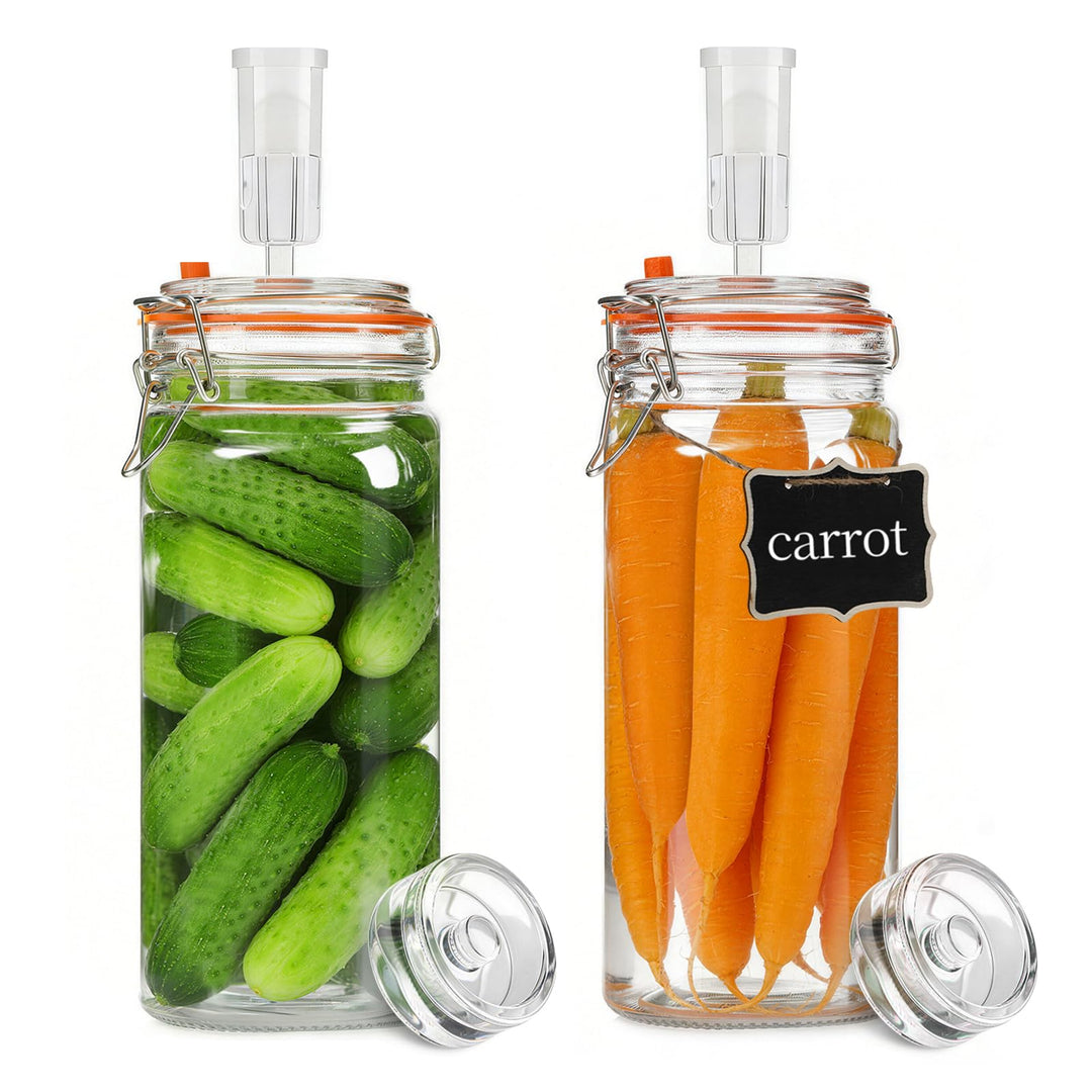 2 Stück Fermentierglas,1300ml Fermentationsglas mit Deckel, Einmachglas mit Gärventi & Gewicht, Ferm