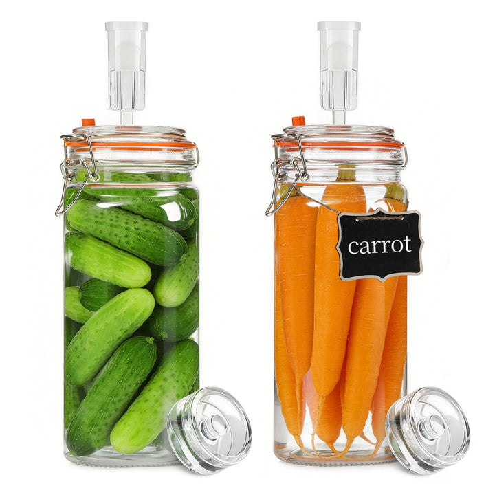 2 Stück Fermentierglas,1300ml Fermentationsglas mit Deckel, Einmachglas mit Gärventi & Gewicht, Ferm
