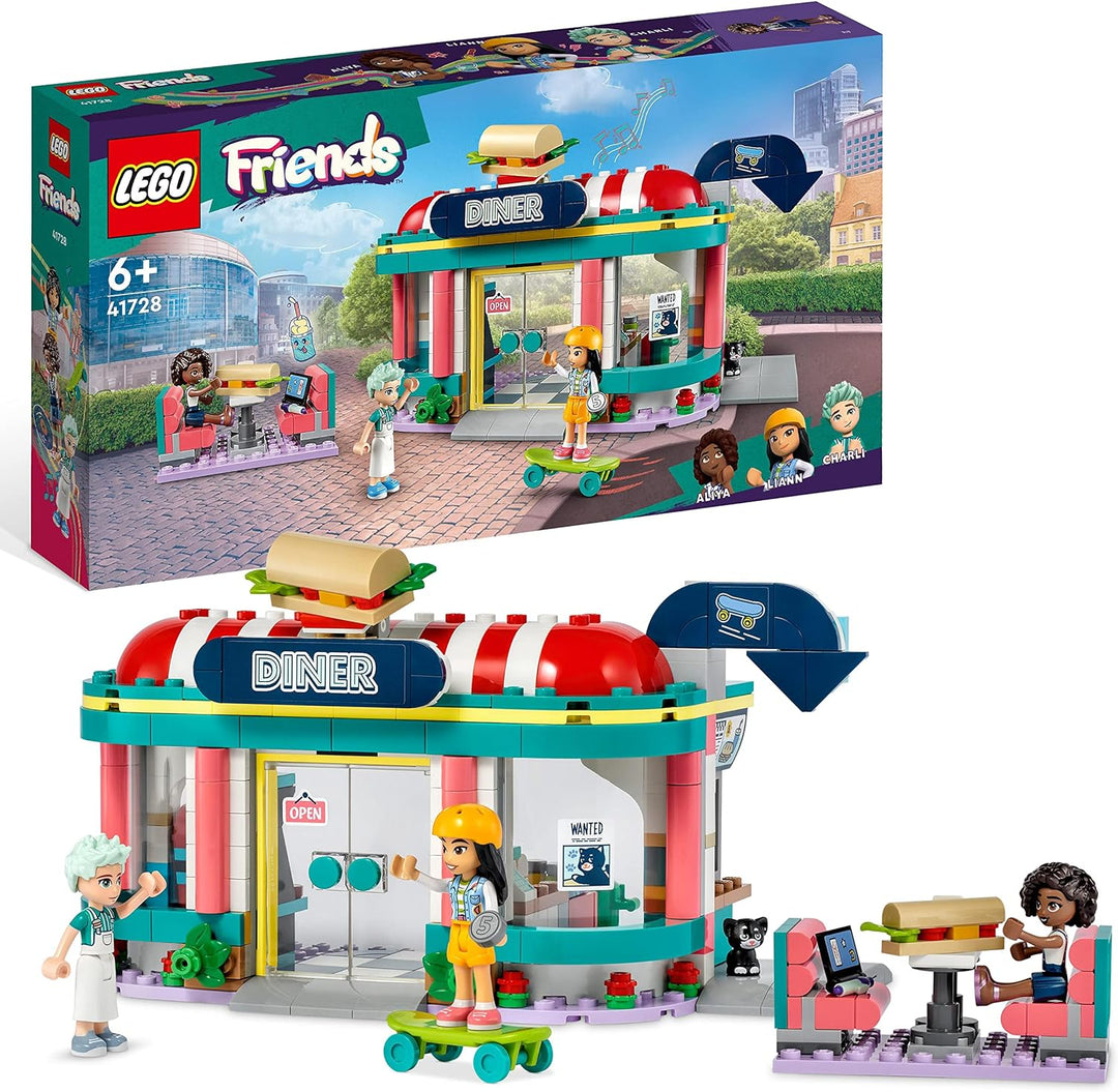 LEGO 41728 Friends Restaurant in der Innenstadt mit Spielzeug Mini-Puppen Liann, Aliya und Charli au