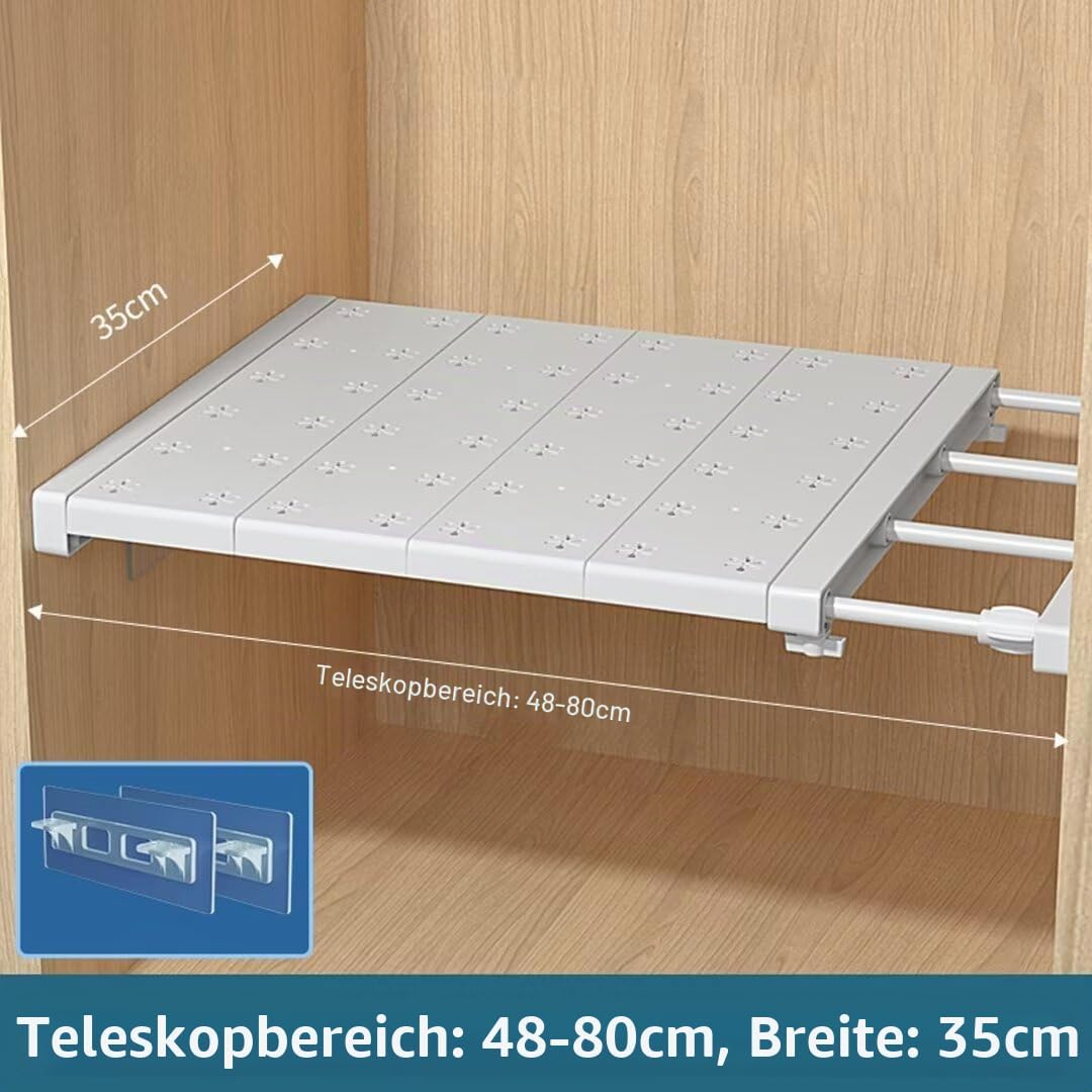 Verstellbare Regale für Schrank, Erweiterbares Einlegeböden Schrankregal, Nagelfrei Teleskop Regaltr