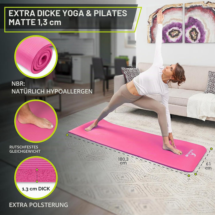 ProsourceFit Extra Thick Yoga and Pilates Mat 1/2" Pink, 1/2" Pink