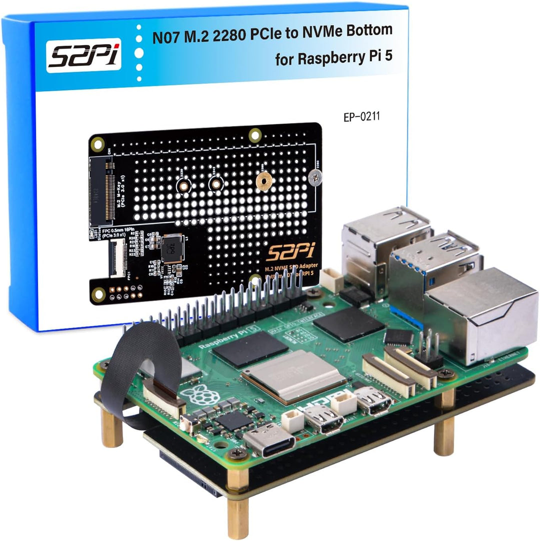 GeeekPi N07 M.2 PCIe to NVMe Bottom SSD Pip PCIe Peripheral Board for Raspberry Pi 5,Support M.2 Key