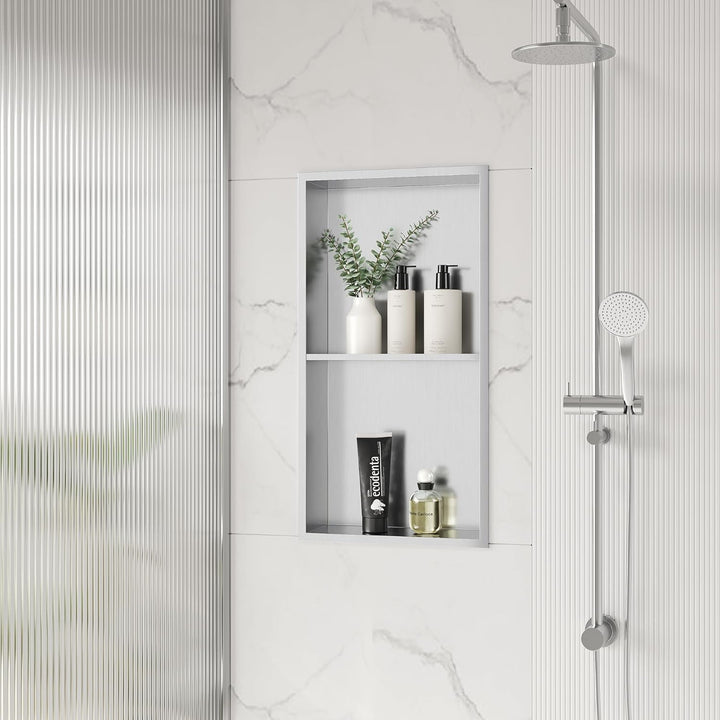 Neodrain Wandnische Dusche Edelstahl Duschnische Doppelregal für Badezimmer 60 x 30 cm, Doppelschich