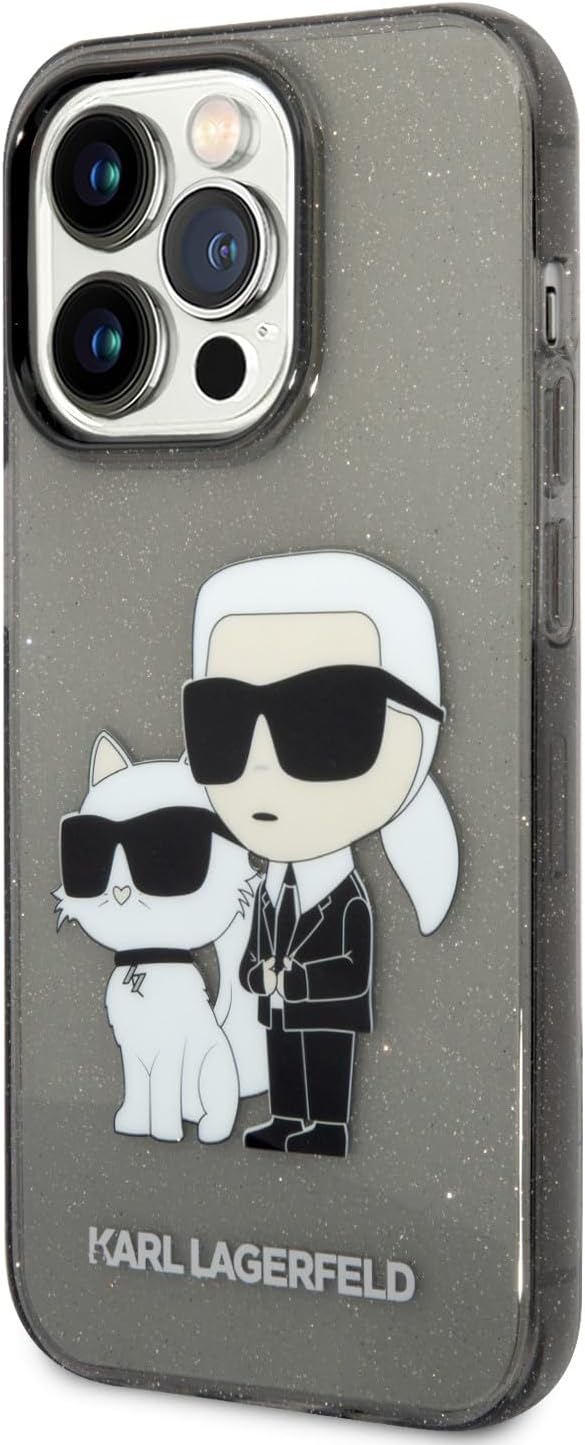 Karl Lagerfeld KLHCP14LHNKCTGK Hülle für iPhone 14 Pro 6,1" Schwarz hardcase Gliter Karl&Choupette