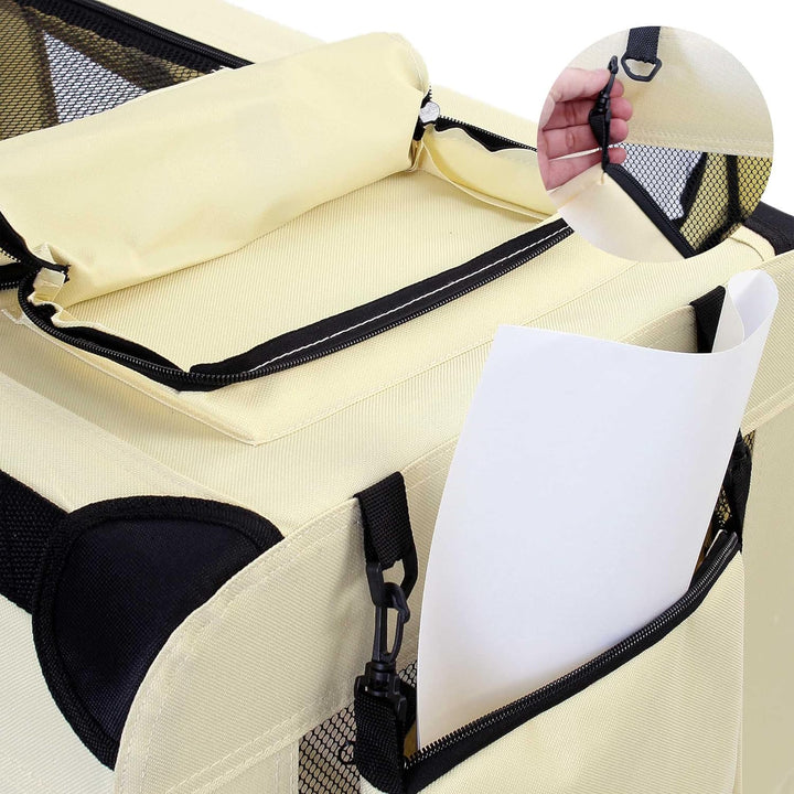 Fudajo Faltbare Transportbox in Beige für Haustiere, Grösse M (60x42x44cm), Tragegriff, Liegedecke