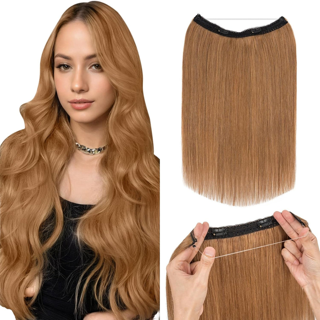 Extensions Echthaar mit transparenter Schnur, Silk-co Wire in ExtensionsHellbraun 70g, Secrets Hair