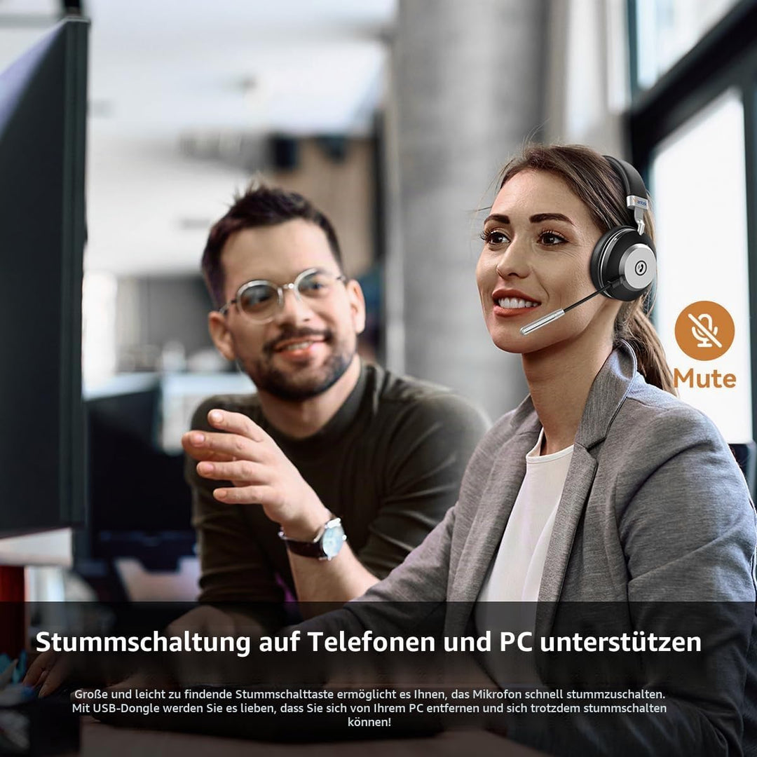Wantek Kabelloses Headset, Bluetooth Headset mit Mikrofon USB-Dongle, Kabelloses Headset mit Mikrofo