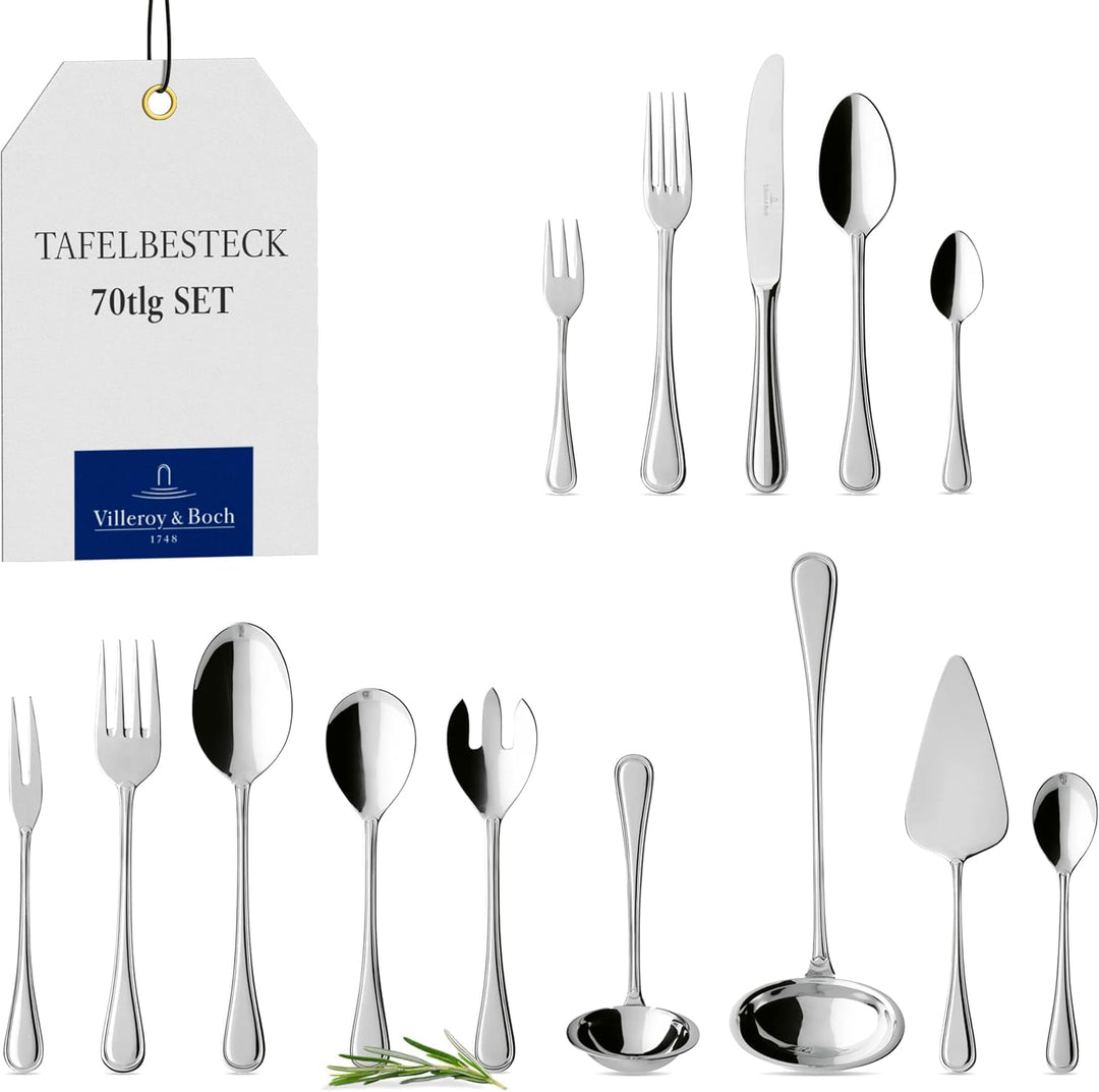 Villeroy und Boch Neufaden Merlemont Tafelbesteck für bis zu 12 Personen, 70-teilig, Edelstahl