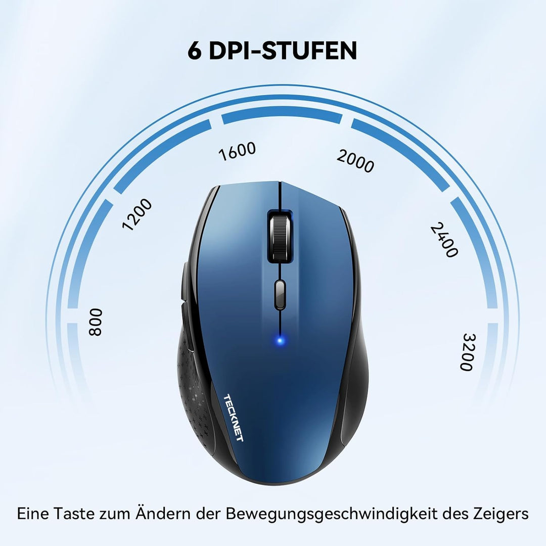 TECKNET Bluetooth Maus, 3200 DPI Kabellos, 24 Monate Batterielebensdauer, 6 Verstellbare DPI Level,