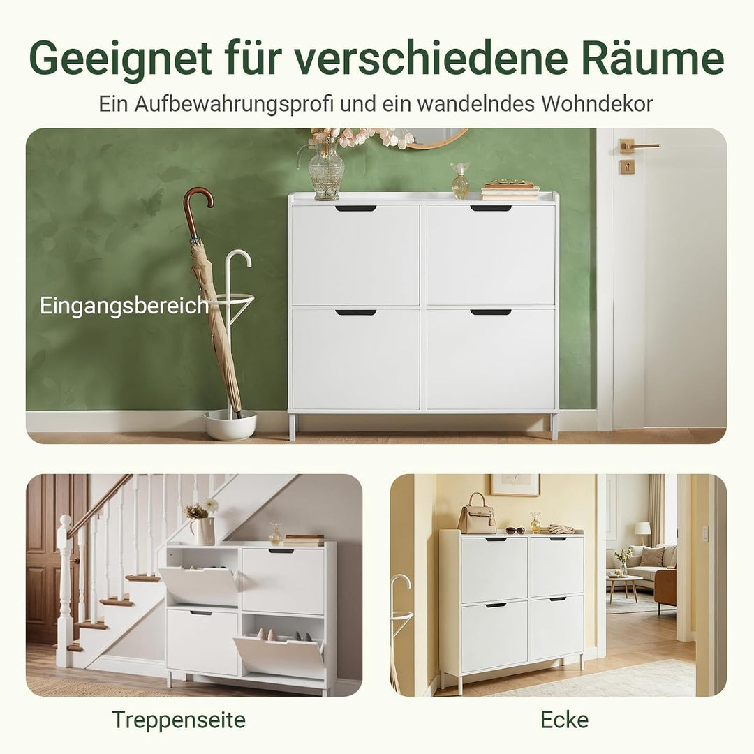 SoBuy Schuhschrank schmal mit 4 Klappen platzsparender Schuhkipper Hoch Kommode mit 4 Ablagen Schuhr