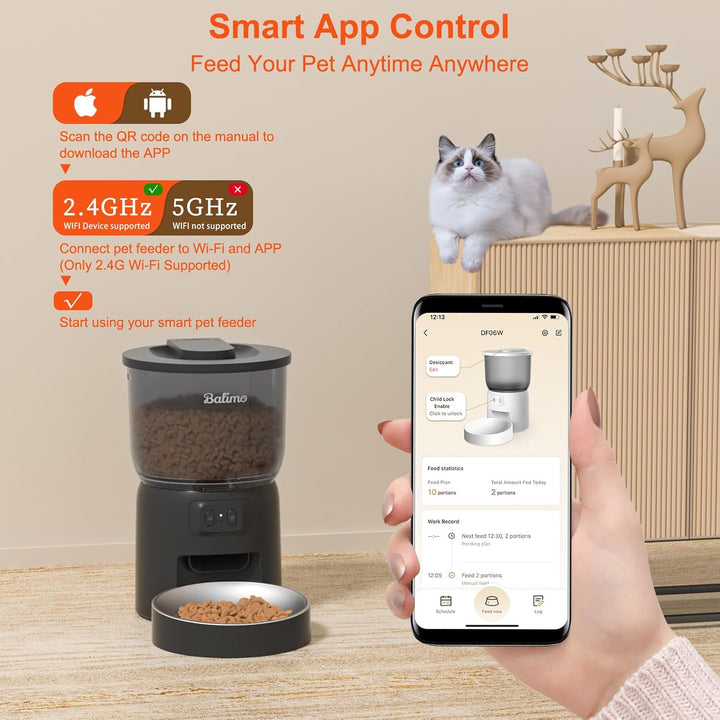 Balimo 3 l automatischer Katzenfutterspender | Futterspender für Katzen 2,4 G WiFi | Sprachfunktion