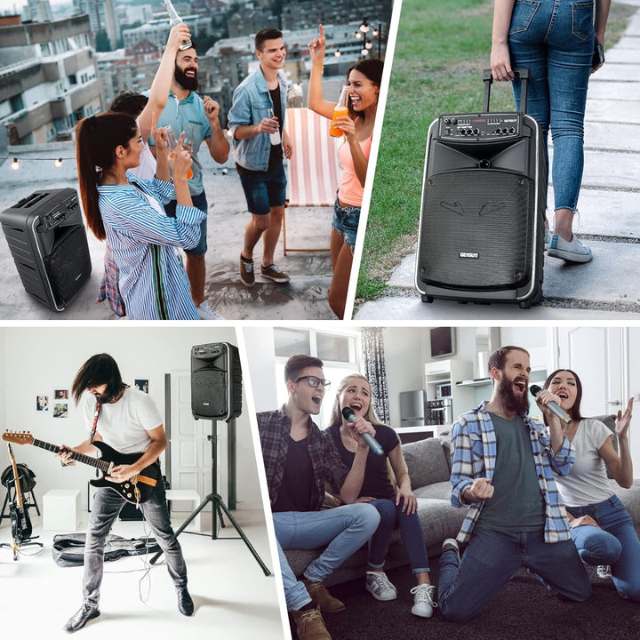Karaoke Maschine mit 2 kabellosen mikrofonen Kinder 12", Tragbares Bluetooth PA anlage Komplettsets