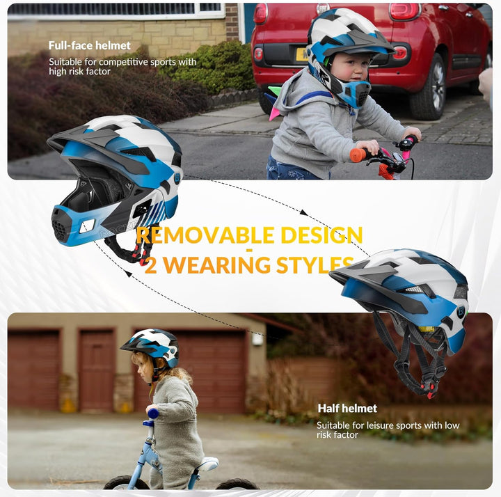 ROCKBROS Kinderhelm Integriert Fahrradhelm Kinder Jugend Fullface Helm mit Abnehmbarem Kinnschutz BM