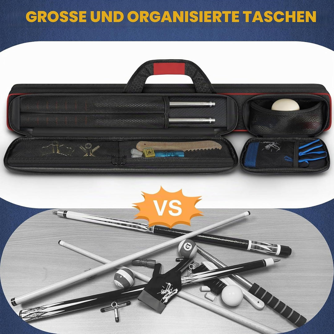 Tasche für Billardqueue 2 x 2 für 2 Queues mit 2 Reissverschlusstaschen für Zubehör, robust, Polyest