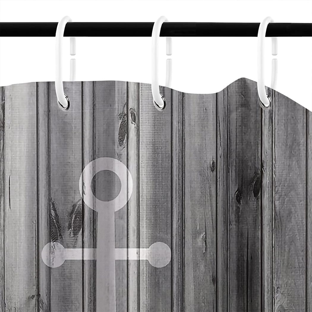 Rustikaler Grauer Anker Holz Duschvorhang Badezimmer Dekorative 180 x 200 cm H180 x B200 cm (1er Pac
