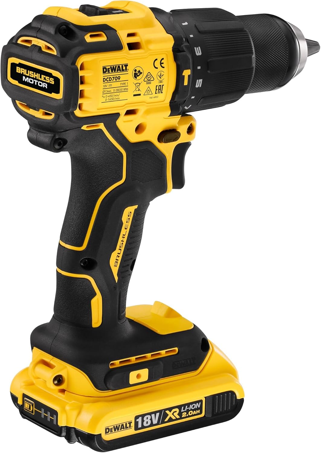 Dewalt DCD709D2T-QW Akku-Schlagbohrschrauber 18 V, 2 Ah, Schwarz/Gelb, Size