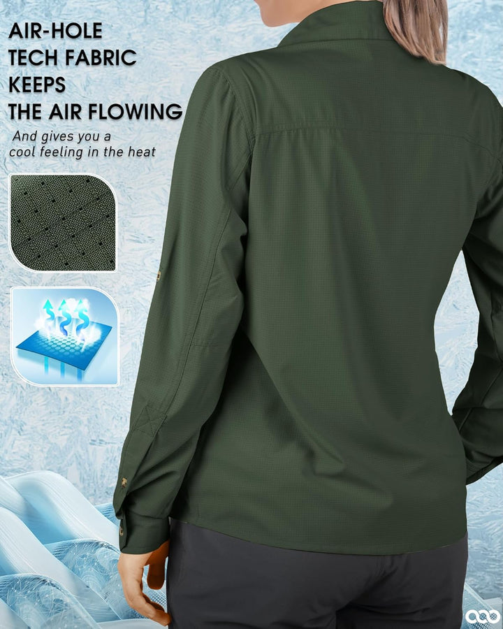 33,000ft Hemd Damen UPF50+ UV Schutz Outdoorhemd Schnelltrocknend Freizeithemd Langarm Funktionshemd