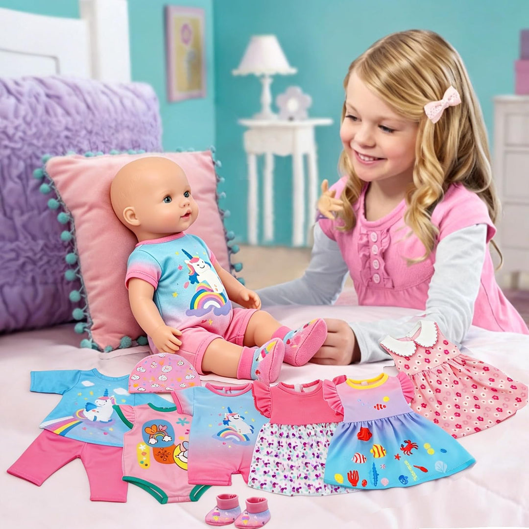 6er Baby Doll-Kleidungs- und Accessoires-Set für 13-16-Zoll-Puppen mit Kleidung, Hut, Socken und Ove