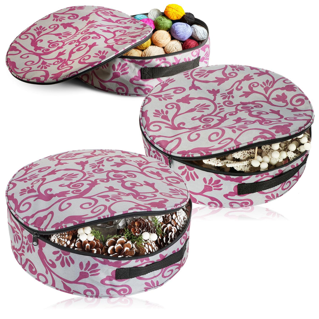 com-four® 3x Aufbewahrungstasche für Kränze, Girlanden, Näh- und Spielzeug - grosse runde Stoff-Box