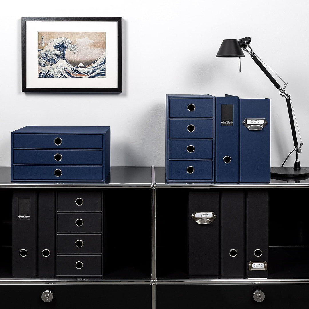 Rössler 1524452903 - S.O.H.O. 3er Schubladenbox für DIN A4, mit Griffloch, navy, Navy