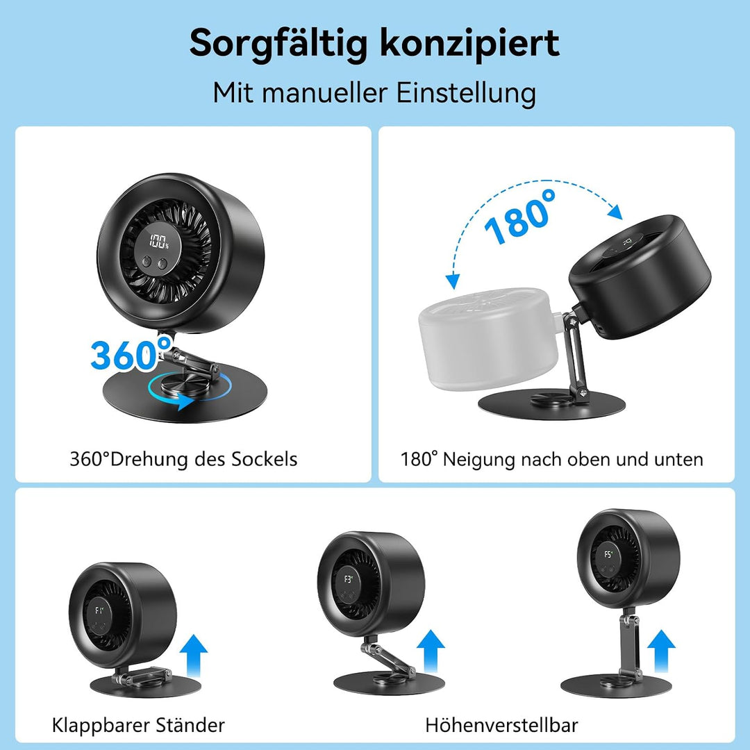 LivElect USB Ventilator, Akku Leiser Tischventilator, LED-Display, 5-Stufen | Sehr leise Turbo-Venti