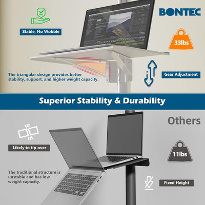 BONTEC Mobiler TV Ständer auf Rollen für 23-60 Zoll Plasma/LCD/LED Fernseher, Tragbarer TV Stand mit