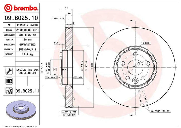 Brembo 09.B025.11 COATED DISC LINE Bremsscheibe - 1 Stück
