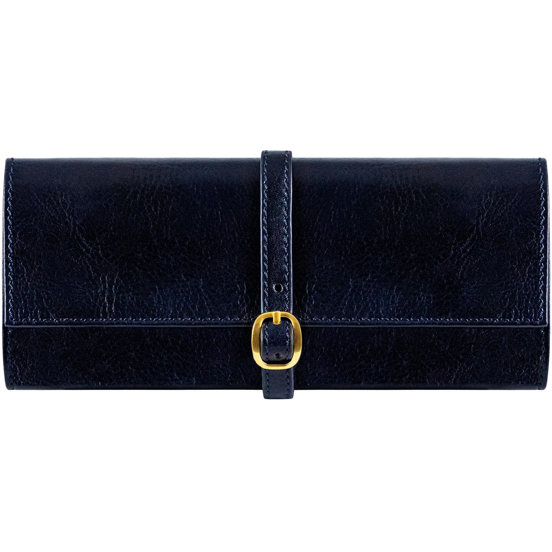 Time Resistance Blau Leder Schmuck Organizer – 100% Leder Schmuckrolle für Reisen Hergestellt in Ita