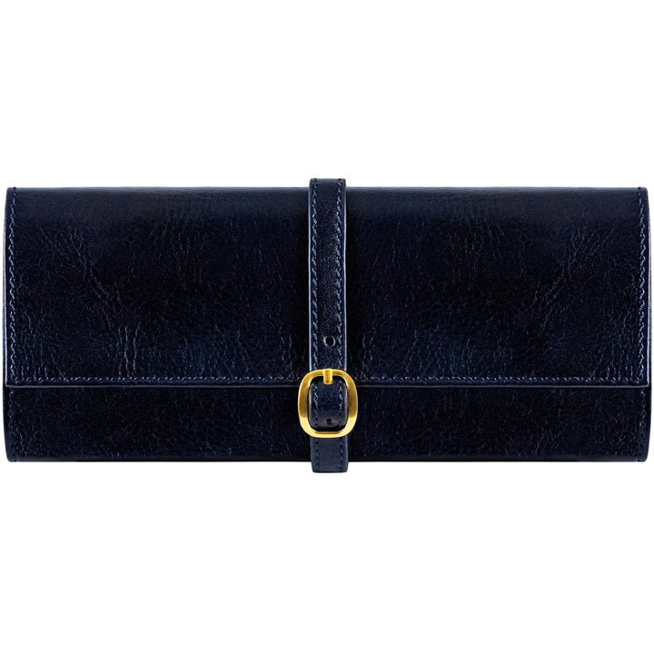 Time Resistance Blau Leder Schmuck Organizer – 100% Leder Schmuckrolle für Reisen Hergestellt in Ita