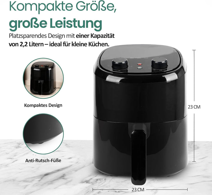 Emerio Heissluftfritteuse AirFryer | 2.2L Volumen für 1 Person oder als Zweitgerät | Frittieren mit