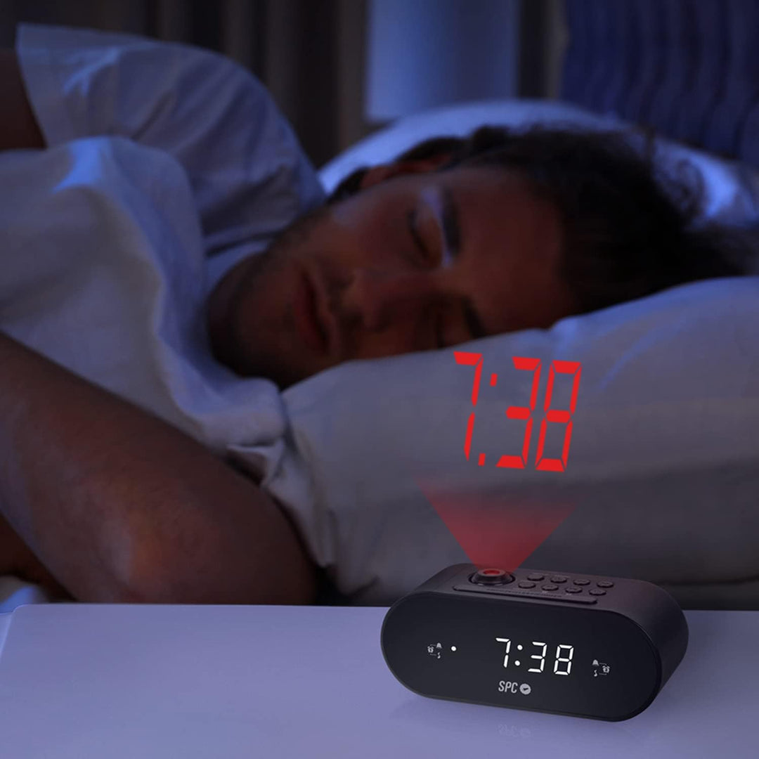 SPC Frodi Max - Kompakter Radiowecker mit einstellbarem Zeitprojektor, grosser Schlummer-/Schlaftast