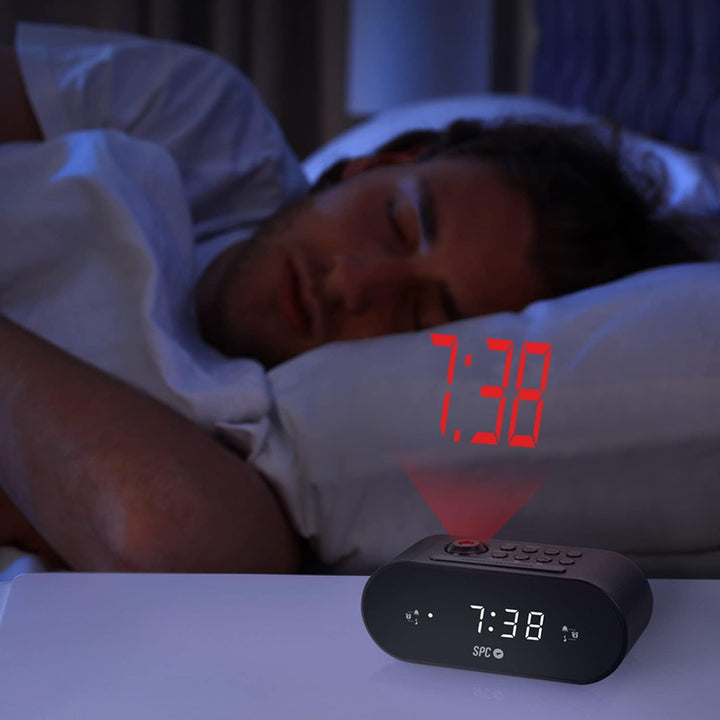 SPC Frodi Max - Kompakter Radiowecker mit einstellbarem Zeitprojektor, grosser Schlummer-/Schlaftast