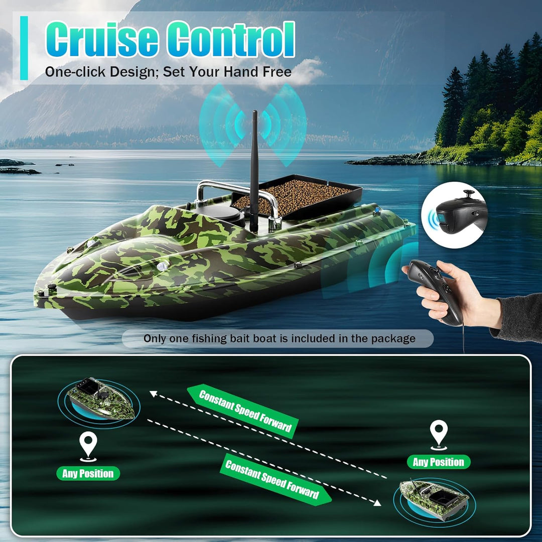 XUEMANSHOP Angelköder Boot, Futterboot Angeln mit Echolot und LED-Licht, 2 Stunden Fahrzeit Reichwei