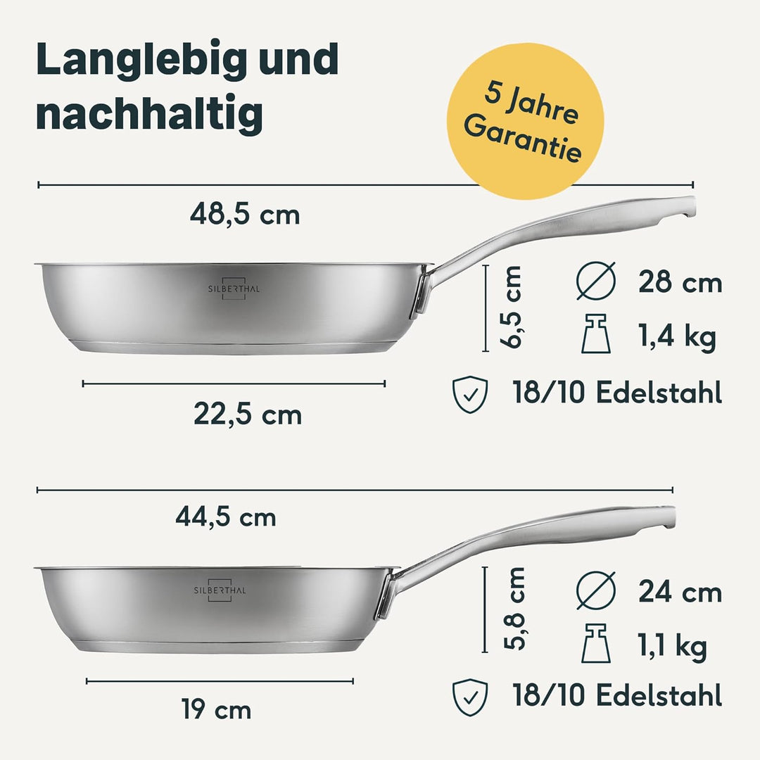 SILBERTHAL Induktion Pfannen Set - Bratpfannen 2er Set - Induktionsgeeignet - 28cm & 24cm - Edelstah