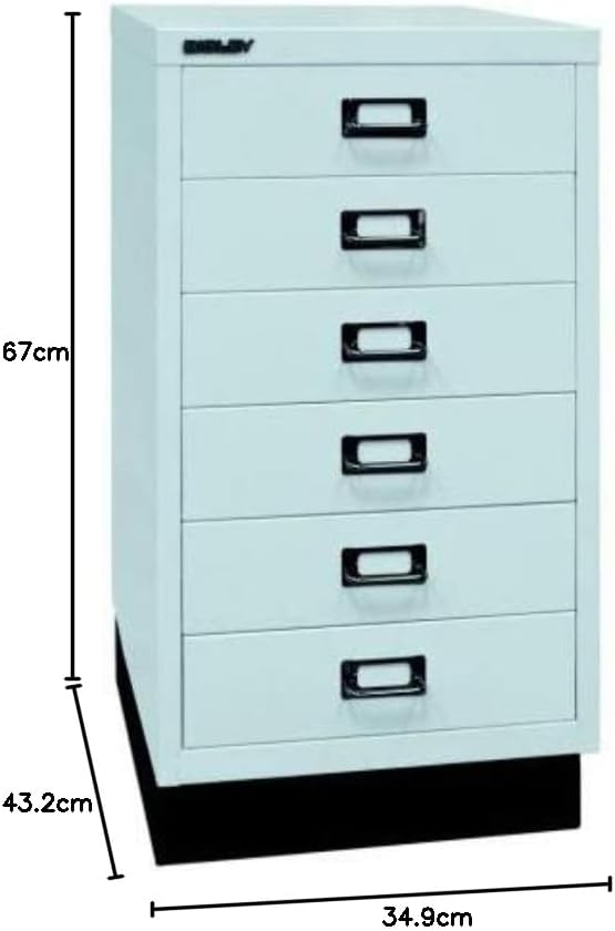 BISLEY MultiDrawer, 29er Serie mit Sockel, DIN A3, 6 Schubladen, Metall, 645 Lichtgrau, 43.2 x 34.9