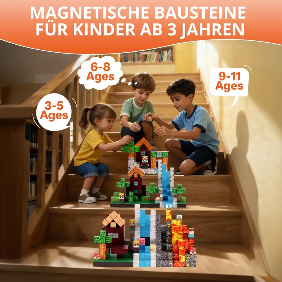 FUNYKICH Magnetische Bausteine, 300PCS Magnetbausteine Bauwelt Magnetspielzeug für ab 3-10 Jahren Ju