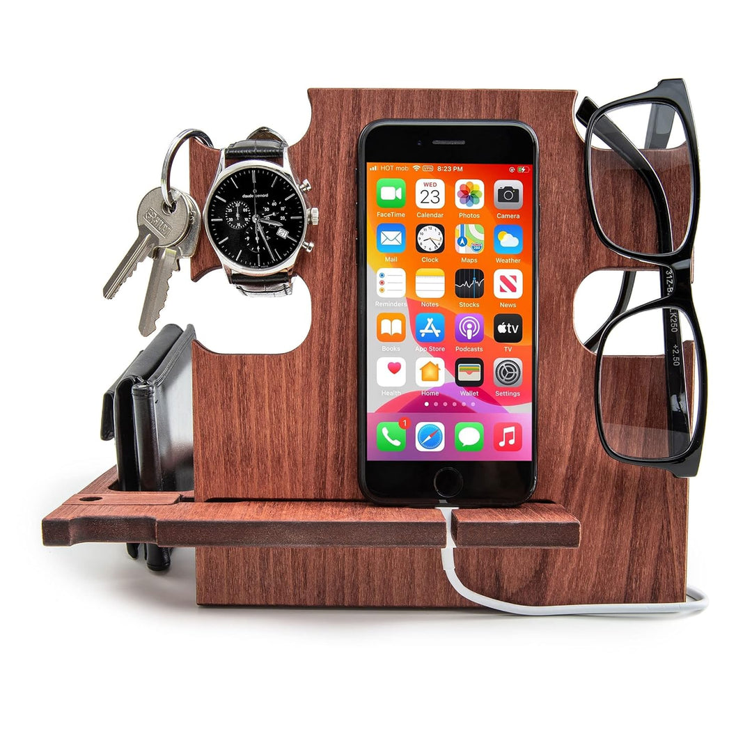 Personalisierte Dockingstation, Smartphone-Ständer - Nachttischhalter aus Holz, Geschenkidee für Män