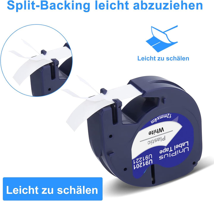 UniPlus Kompatibel Dymo Etikettenband für Dymo Letratag 91221 91201 S0721660 12mm x 4m Kunststoff Sc