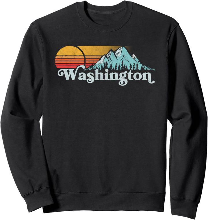 Vintage Washington State Retro Distressed Mountains Graphic Sweatshirt
