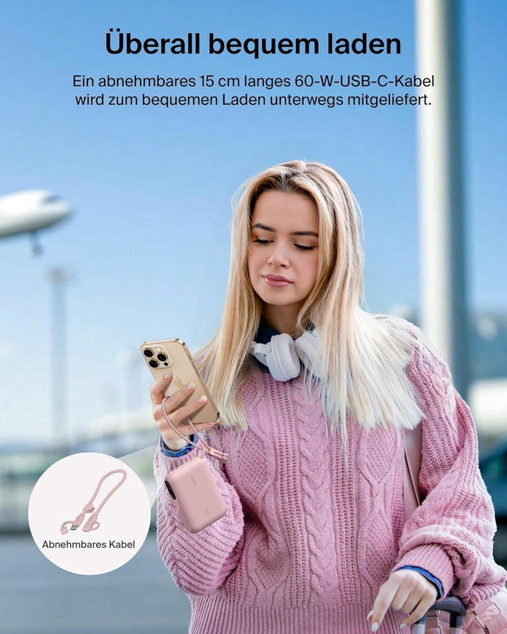 Belkin Powerbank 10.000 mAh, Powerbank mit 2 USB-C-Anschlüssen, Handyakkus mit Digitale Akkuanzeige,