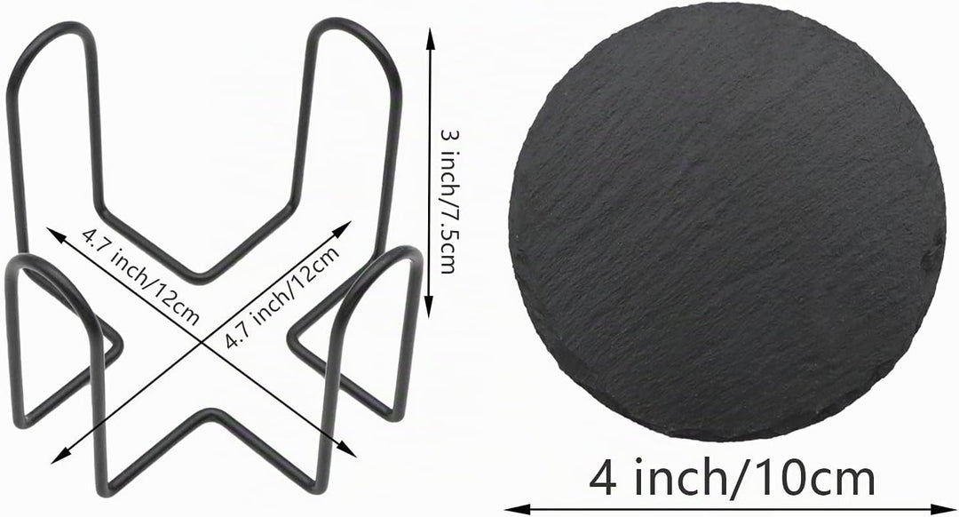 Getränkeuntersetzer mit Halter, VIBRATITE 10,2 cm schwarzer Schieferstein mit kratzfester Unterseite