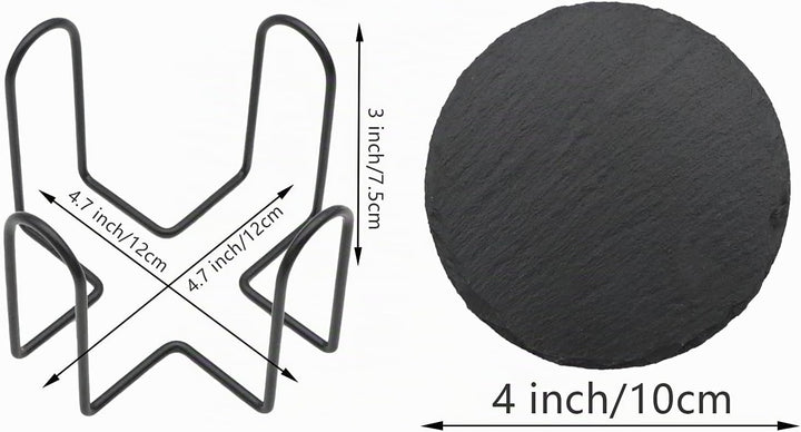 Getränkeuntersetzer mit Halter, VIBRATITE 10,2 cm schwarzer Schieferstein mit kratzfester Unterseite