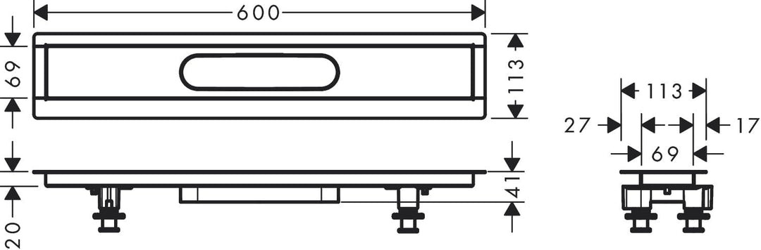 hansgrohe Installationsset 600mm RainDrain für hansgrohe Duschrinnen Fertigsets (RainDrain Rock und