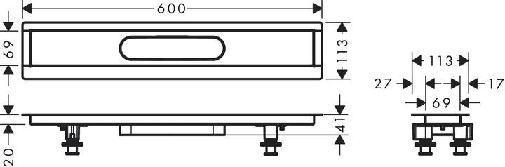 hansgrohe Installationsset 600mm RainDrain für hansgrohe Duschrinnen Fertigsets (RainDrain Rock und